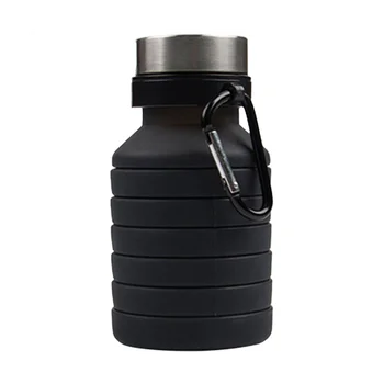 Складная чашка объемом 550 МЛ, Спортивная кружка для путешествий, складная телескопическая силиконовая бутылка для воды, уличные стаканчики для воды, черный