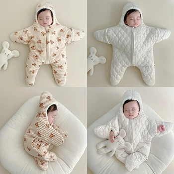 Спальный мешок с капюшоном для новорожденных, ультра-Мягкое толстое зимнее теплое одеяло, одежда из чистого хлопка для мальчиков и девочек, Детская одежда, Пеленание