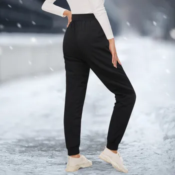 Спортивные брюки с матовой подкладкой, женские хлопчатобумажные брюки для бега трусцой с карманами, высокая талия, теплые зимние термобрюки, спортивные штаны из флиса ягненка
