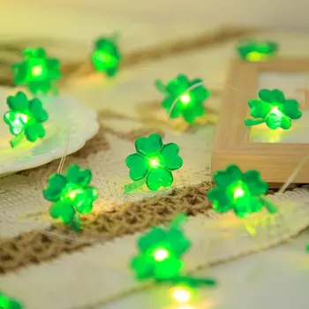 Струнные Фонари Patricks Day Decoration String Lights 20 LED Green Clover Lights С Батарейным Питанием Shamrock Lights Для Декора Стен Ко Дню Святого Патрика