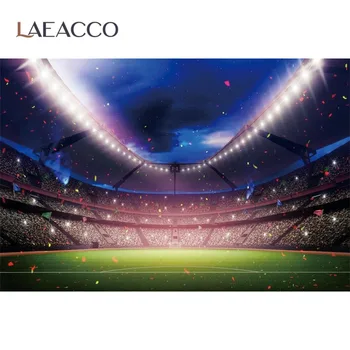 Фон для вечеринки в честь дня рождения Laeacco в футбольной тематике, прожектор стадиона, фон для портретной фотосъемки на стене для реквизита фотостудии