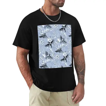 Цветы и полет в монохромной сине-фиолетовой футболке, мужская одежда kawaii, мужские футболки с графическим рисунком, большие и высокие