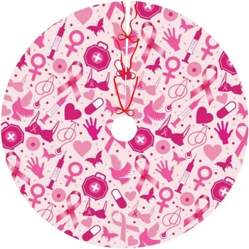 Юбка для рождественской елки с розовой лентой от рака молочной железы, информирование о раке молочной железы, елочные украшения, подарки от рака молочной железы для женщин